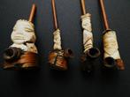 4 Afrikaanse pijpjes / opiumpijp van been hout met figuren, Overige typen, Ophalen of Verzenden