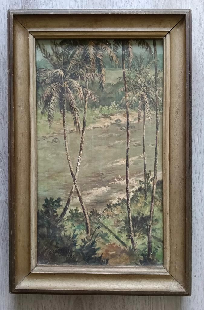 Omar Basalamah (1912-1998) - Indonesië  Rivier en palmbomen, Antiek en Kunst, Kunst | Schilderijen | Klassiek, Ophalen of Verzenden