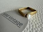 R270/Vintage Bronzen vierkante ring met Parel 16 1/4, Sieraden, Tassen en Uiterlijk, Ringen, Overige materialen, Gebruikt, Overige kleuren
