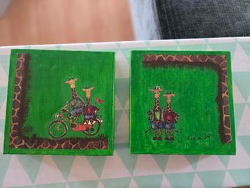 2 Dop en Dap Schilderijtjes - 20x20cm beschikbaar voor biedingen