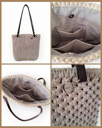 Mooie macramé tas (tote bag) met voering, nieuw beschikbaar voor biedingen