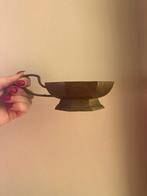 Antieke messing handkandelaar met lekbakje - brocante, Ophalen of Verzenden