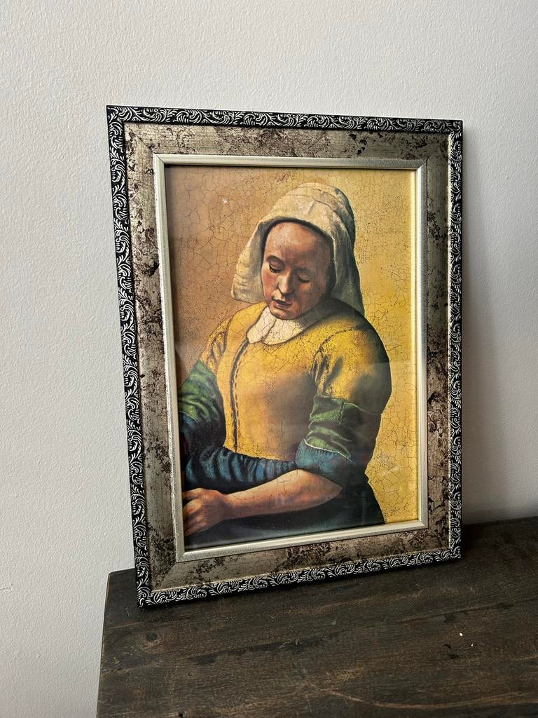 Melkmeisje schilderij met mooie lijst, Antiek en Kunst, Ophalen of Verzenden