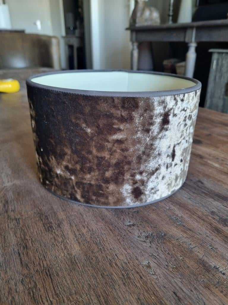 Duran fluwelen velvet lampenkap, bruin/goud, Huis en Inrichting, Ophalen, Bruin, Rond, Minder dan 25 cm