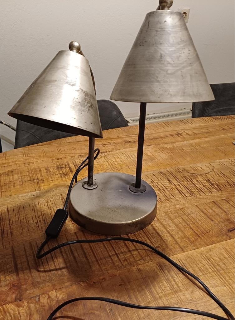 Metalen bureaulamp/tafellamp met twee kappen, Ophalen, Gebruikt, Metaal, Minder dan 50 cm