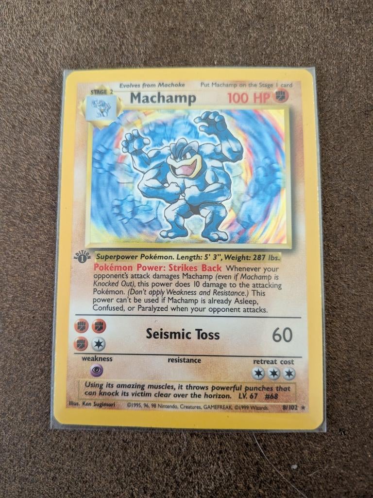 Pokémon Machamp 1st Edition Holo Base Set WOTC, Ophalen of Verzenden, Gebruikt, Losse kaart, Foil