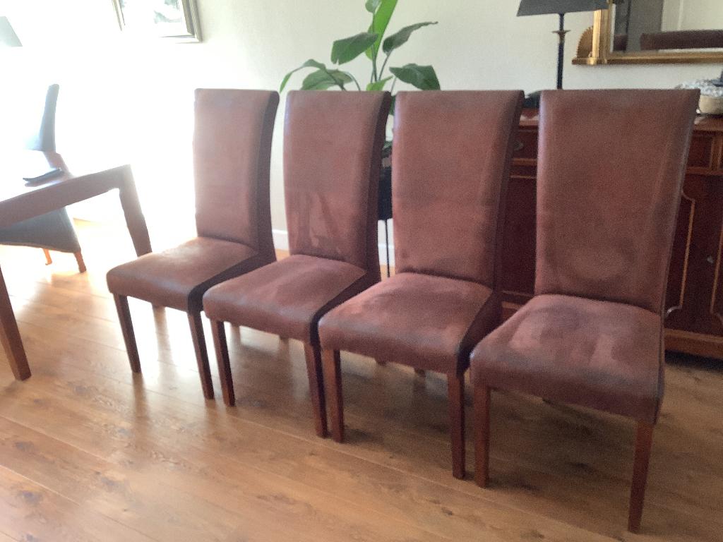 4 eetkamer stoelen, Ophalen, Gebruikt, Bruin, Leer