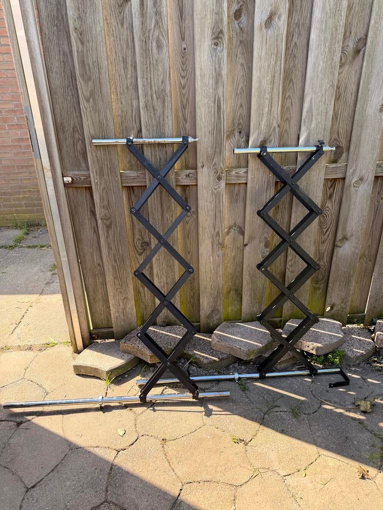 2x Flitslamp Muur Statieven (pantograaf) voor Fotostudio, Ophalen, Gebruikt, Statief of Scherm