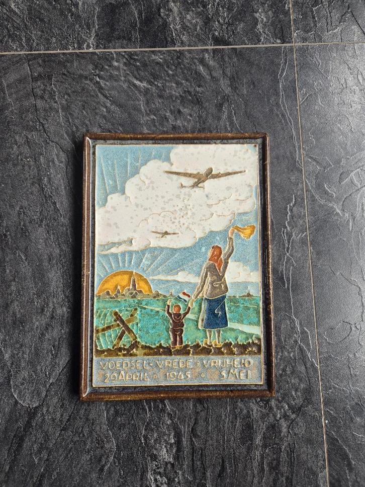 Porceleyne Fles Delft Cloisonne Tegel Voedsel Vrede Vrijheid, Antiek en Kunst, Antiek | Wandborden en Tegels, Ophalen of Verzenden