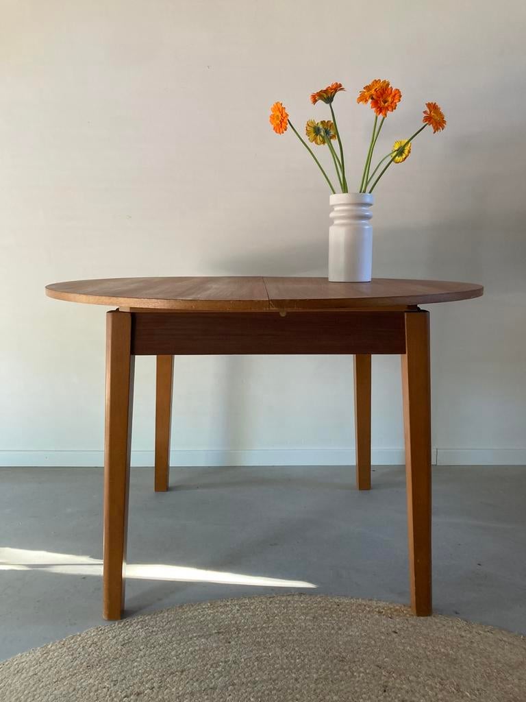 Midcentury vintage teak eettafel uitschuifbaar, Ophalen, Gebruikt, Vijf personen of meer, Onbekend
