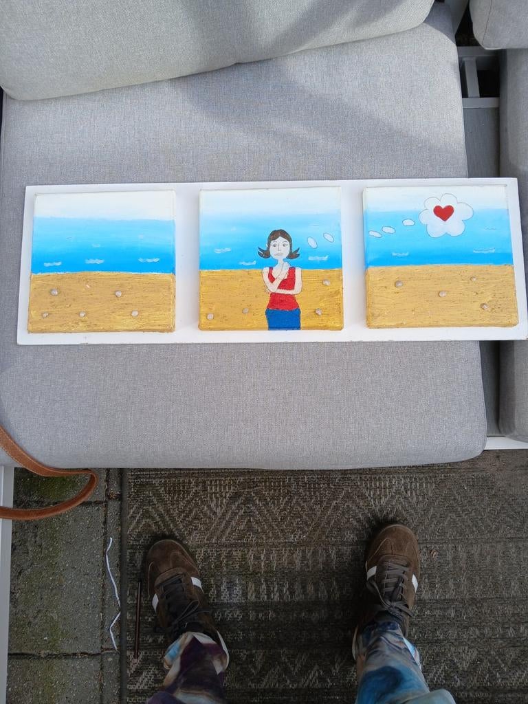 Schilderij: Meisje aan het strand, Ophalen of Verzenden