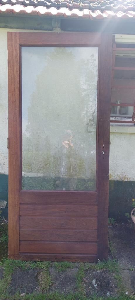 Hardhouten deur., Doe-het-zelf en Verbouw, Deuren en Horren, Ophalen, Gebruikt, Minder dan 200 cm, Glas