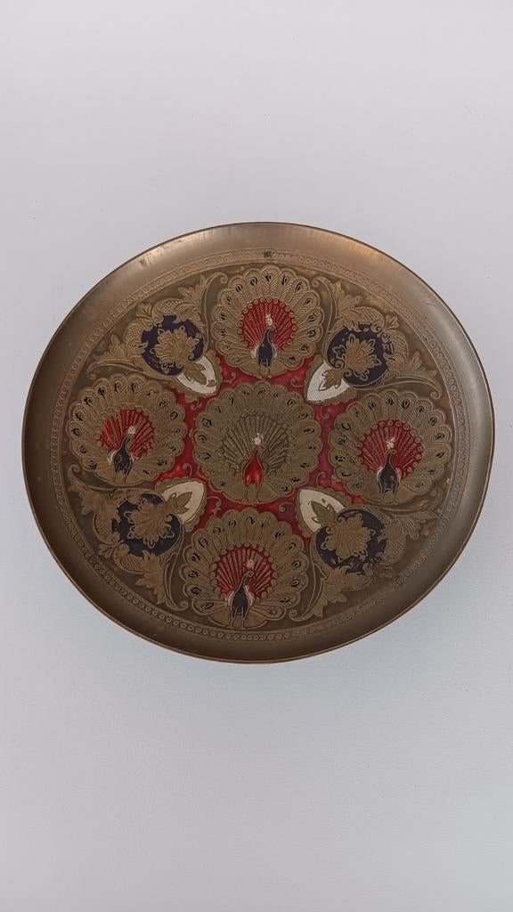 Koperen wandbord met pauwen., Antiek en Kunst, Antiek | Koper en Brons, Ophalen of Verzenden, Koper