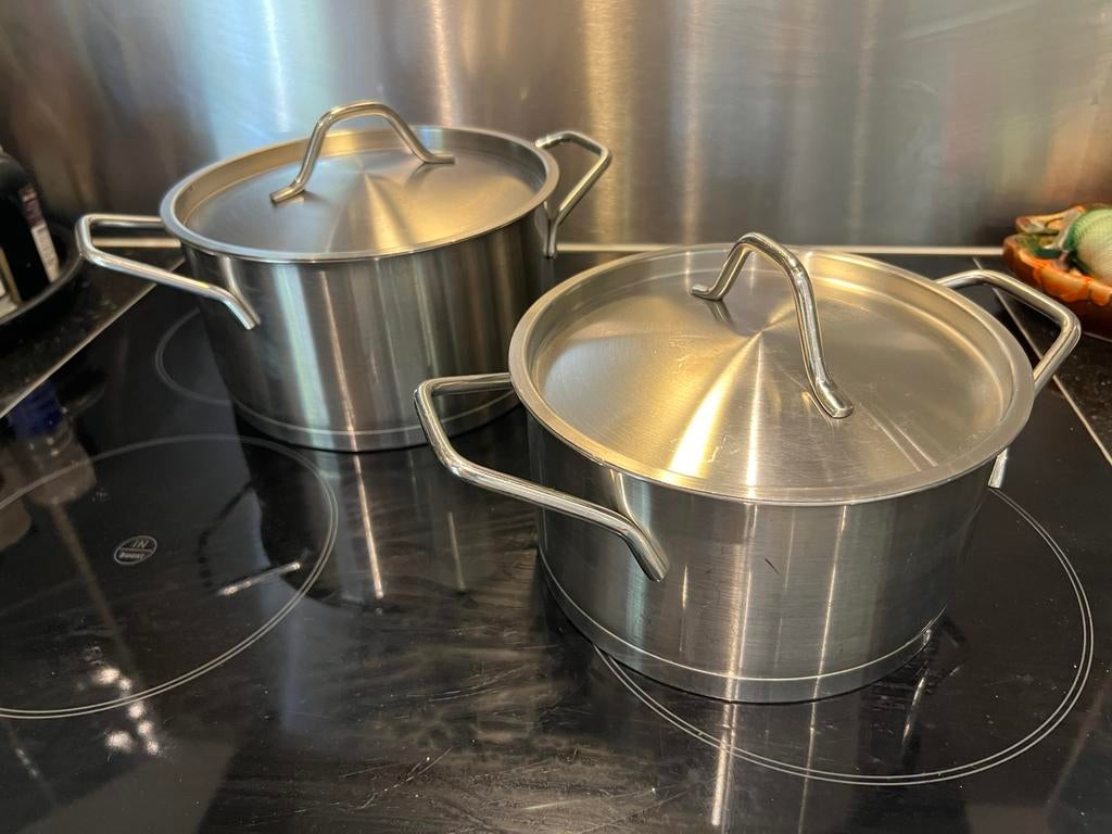 t.k.AH Greenpan Chef RVS kookpan+deksel 20+18cm INDUCTIE, Ophalen, Zo goed als nieuw, Rvs, Kookpan of Snelkookpan