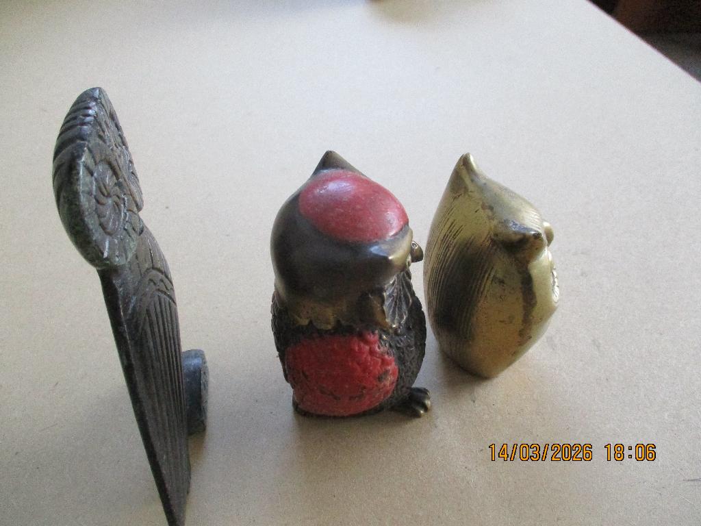 uilen van brons en messing en hout 4 x, Antiek en Kunst, Ophalen of Verzenden, Brons