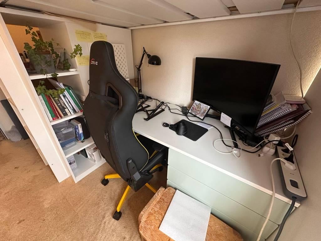 Ikea Hoogslaper wit/lichtgroen met bureau en 3 lades, Huis en Inrichting, Slaapkamer | Bedden, Ophalen, Gebruikt, 90 cm, Eenpersoons