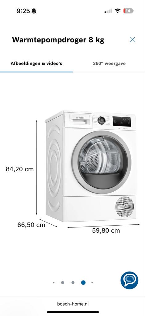 Bosch warmtepompdroger WTU87665NL, Witgoed en Apparatuur, Wasdrogers, Gebruikt, Condens, Voorlader, 8 tot 10 kg, 85 tot 90 cm