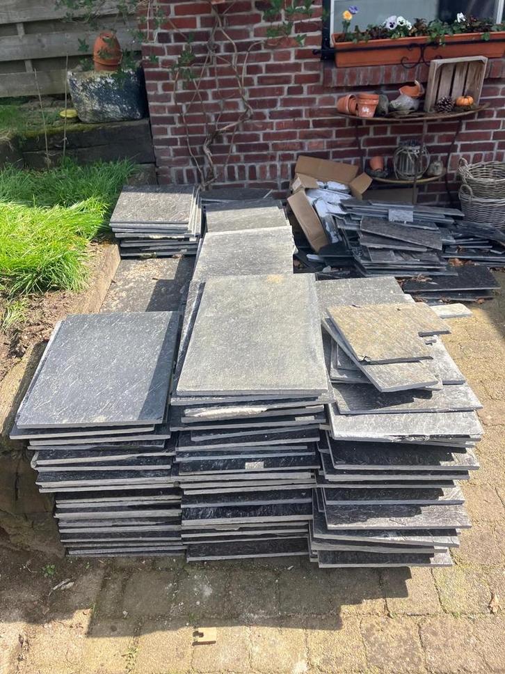 Leistenen vloertegels (ongeveer 60 m2), Tuin en Terras, Tegels en Klinkers, Gebruikt, Overige typen, Natuursteen, 10 m² of meer