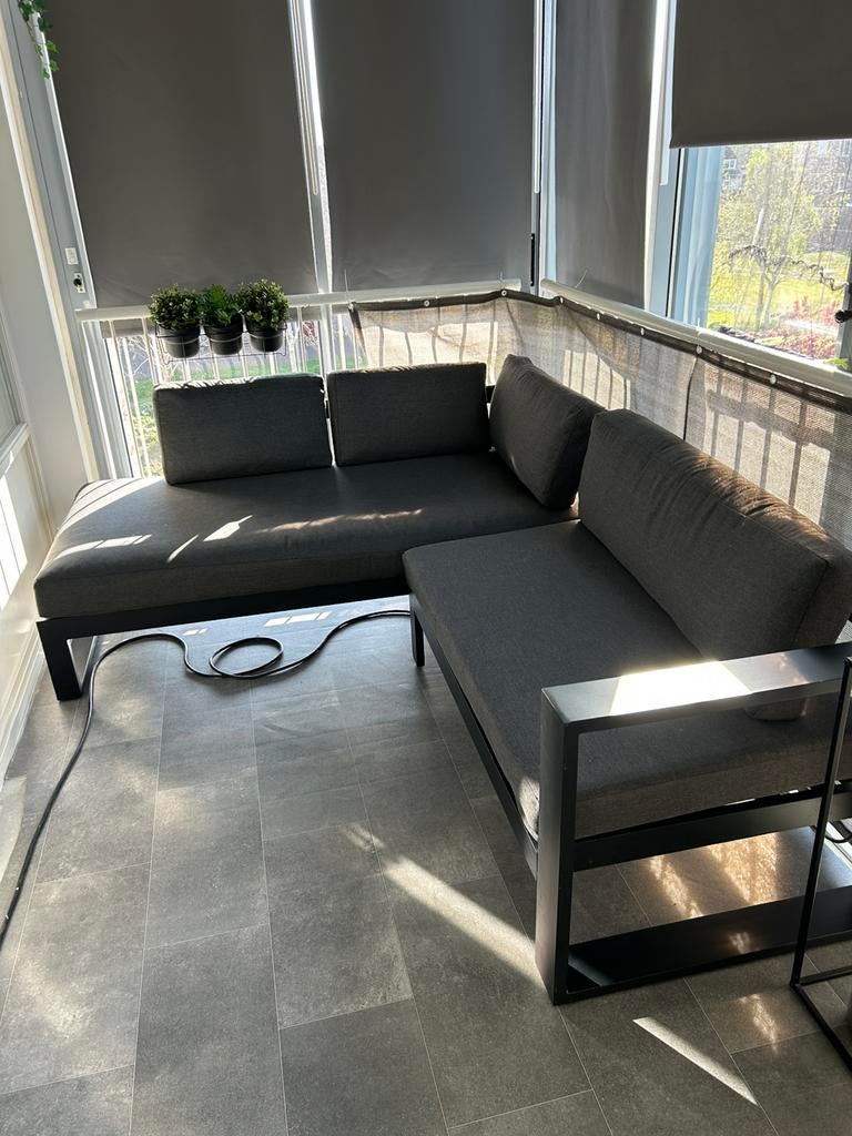 Loungeset Zwart grijs met kussens tuin balkon aluminium, Tuin en Terras, Tuinsets en Loungesets, Ophalen, Zo goed als nieuw, Aluminium