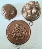 3 Antieke rood koperen cake/bakvormen, Ophalen of Verzenden