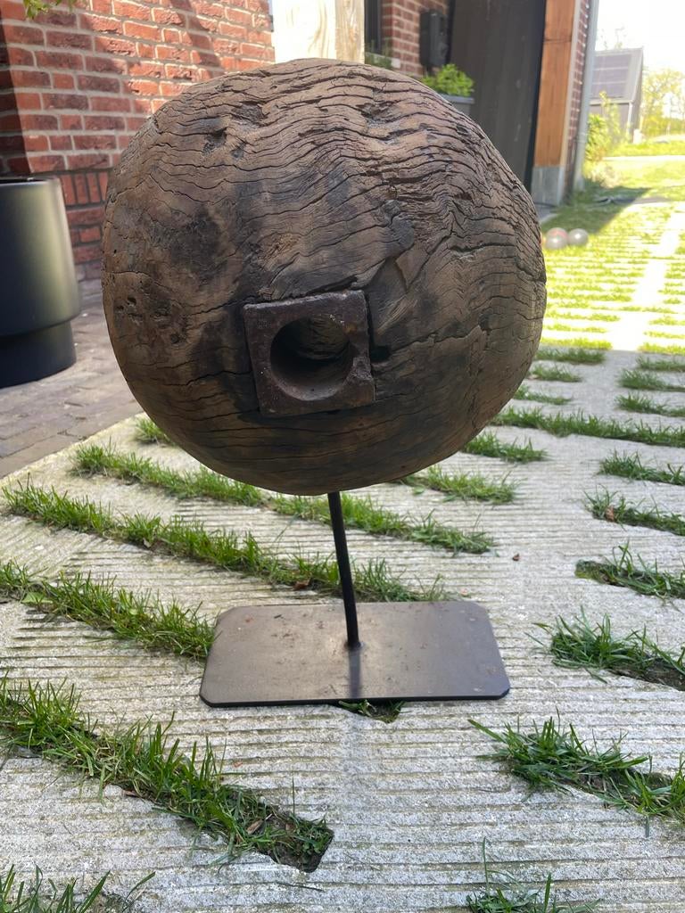 Antieke houten wiel op standaard - Decoratief object, Antiek en Kunst, Ophalen