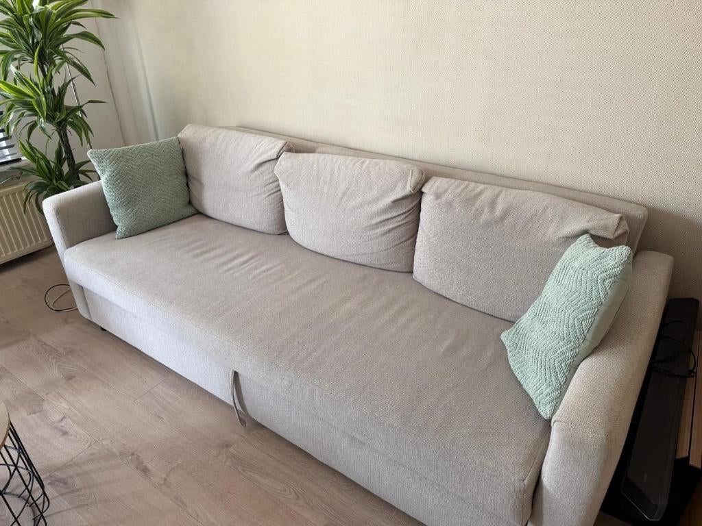 IKEA 3-zits slaapbank type FRIHETEN, Huis en Inrichting, Ophalen, Grijs, Tweepersoons, Zo goed als nieuw