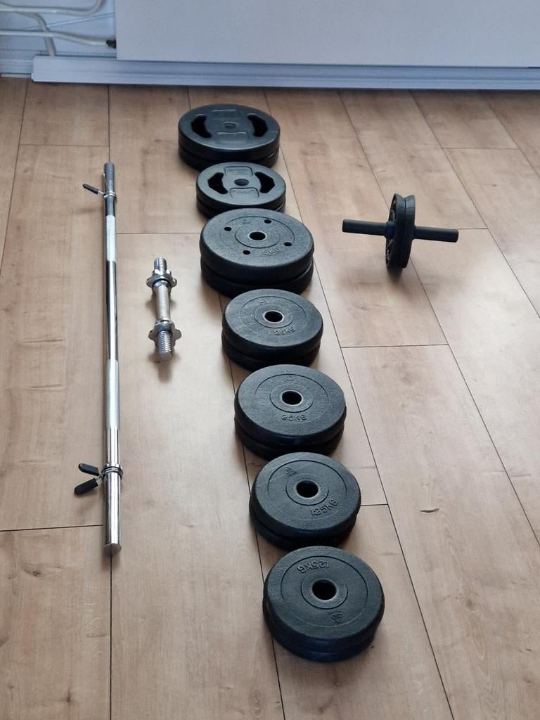 halterstang dumbell en 40kg gewichten 30mm, Sport en Fitness, Ophalen