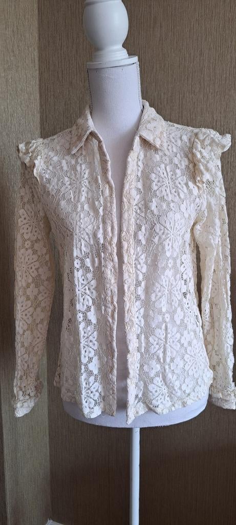 Crèmekleurige doorkijk blouse maat 38, Ophalen of Verzenden, Gedragen, Maat 38/40 (M), Beige