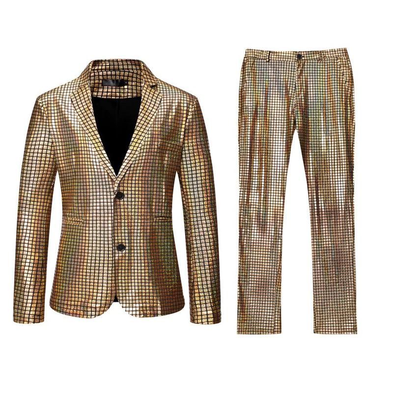 Heren gouden geruit kostuum pak blazer goud colbert broek, Kleding | Heren, Verzenden, Nieuw, Overige maten, Overige kleuren
