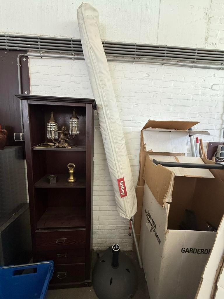 Fatboy Parasol - Wit met blauw gestreept, Ophalen of Verzenden, Gebruikt, 2 tot 3 meter, Stokparasol