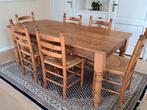 eettafel met stoelen, Gebruikt, Geloogd brocante grenen, Vijf personen of meer, 150 tot 200 cm