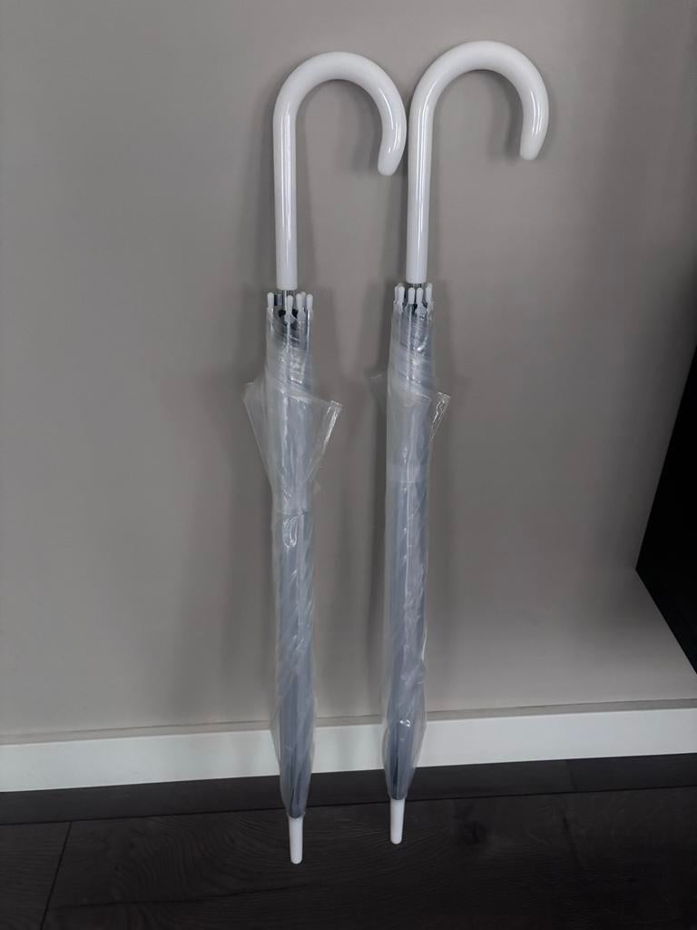 2 Transparante paraplu's, Sieraden, Tassen en Uiterlijk, Paraplu's, Ophalen, Transparant, Nieuw, Wit
