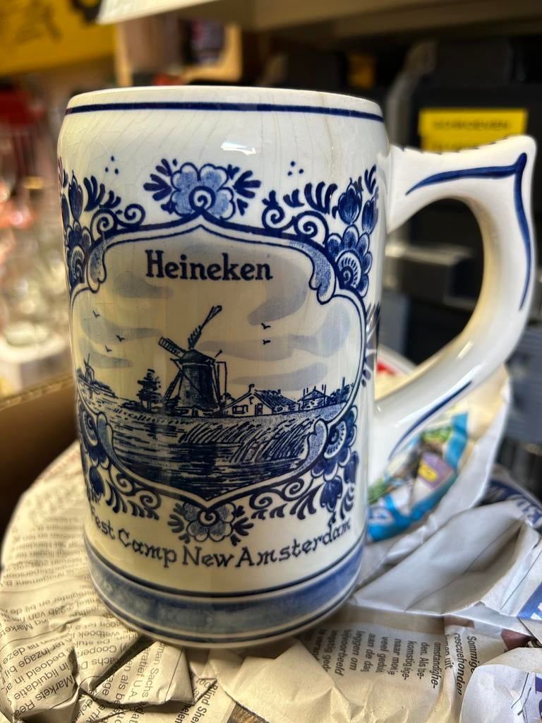 Heineken Delfts Blauwe pul bddrukt, Verzamelen, Biermerken, Ophalen, Zo goed als nieuw, Pul(len), Heineken