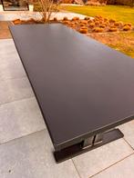 Eikenhouten tafel zwart met blauw stalen onderstel, Ophalen, Eikenhout, 200 cm of meer, 50 tot 100 cm