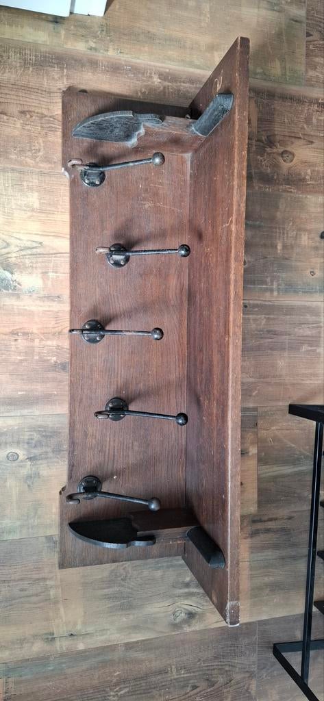 Vintage houten wandkapstok met metalen haken, Gebruikt, Minder dan 100 cm, Hout, Ophalen