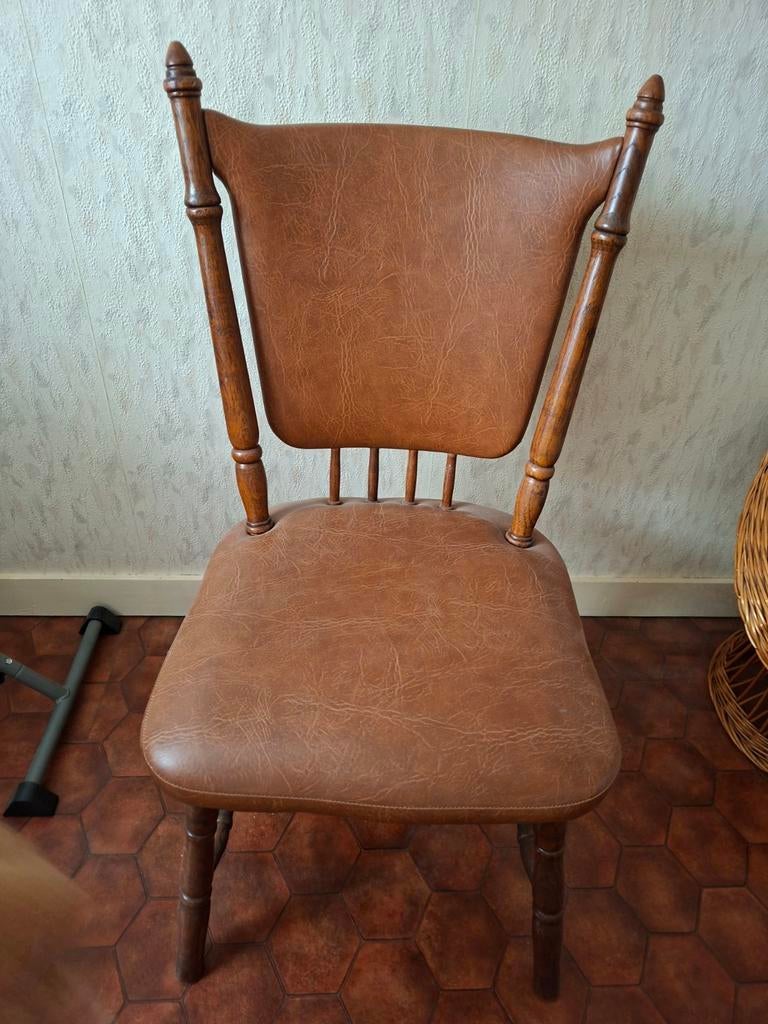 Bruine leren stoel, Huis en Inrichting, Stoelen, Ophalen, Gebruikt, Bruin, Klassiek