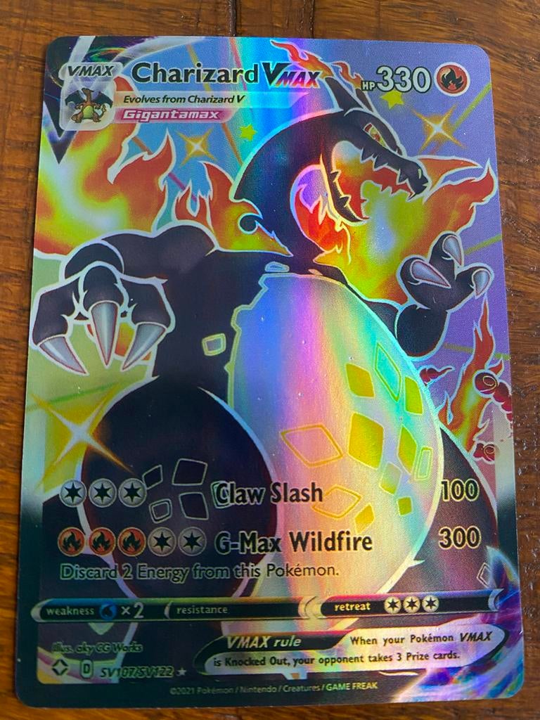 Pokémon Charizard VMAX kaart, Ophalen of Verzenden, Zo goed als nieuw, Losse kaart, Foil