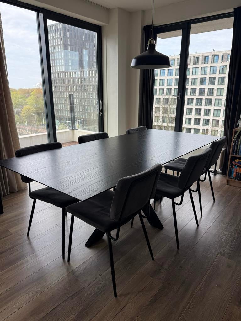 Massief eikenhouten eettafel Kas20 220x100cm met stalen poot, Huis en Inrichting, Tafels | Eettafels, Ophalen, Gebruikt, 100 tot 150 cm