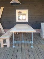 Steigerhouten tafel met stoer stalen onderstel, Gebruikt, 50 tot 100 cm, 150 tot 200 cm, Industrieel, Robuust