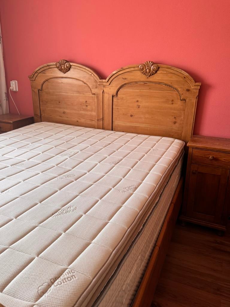 Antiek Grenen bed inclusief nachtkastjes, Antiek en Kunst, Ophalen