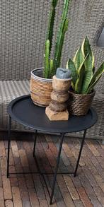 Zwart metalen tafeltje met afneembaar blad, Tuin en Terras, Ophalen of Verzenden, Rond, Metaal