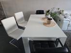 Witte hoogglans eettafel + 2 stoelen – 160 x 90 cm, Huis en Inrichting, Tafels | Eettafels, Ophalen, Overige materialen, Gebruikt