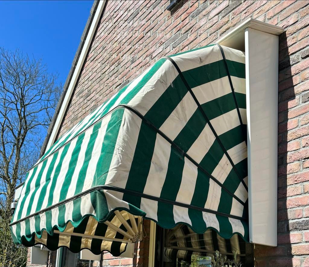 Markies Groen/Wit Gestreep - 3 stuks - Klassieke Zonwering, Tuin en Terras, Zonneschermen, Ophalen, Gebruikt, Minder dan 250 cm