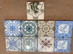 Negen diverse tegels 15x15 cm - Blauw, groen, bruin, Gebruikt, Keramiek, Overige typen, Ophalen of Verzenden