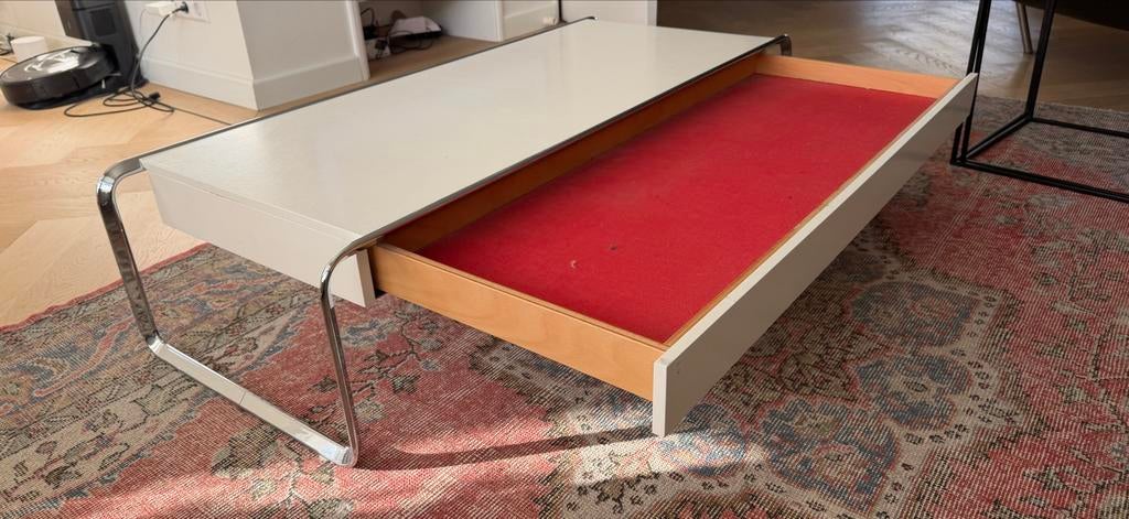 Design salontafel met lade - Jan van Beek meubelen, Ophalen, Gebruikt, 100 tot 150 cm, 50 tot 100 cm
