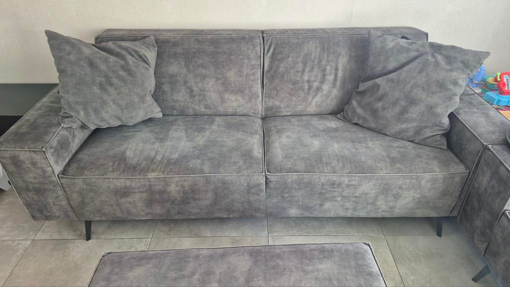 Montel bankstel met poef en loveseat, Huis en Inrichting, Banken | Bankstellen, Ophalen, Gebruikt, 75 tot 100 cm, Stof