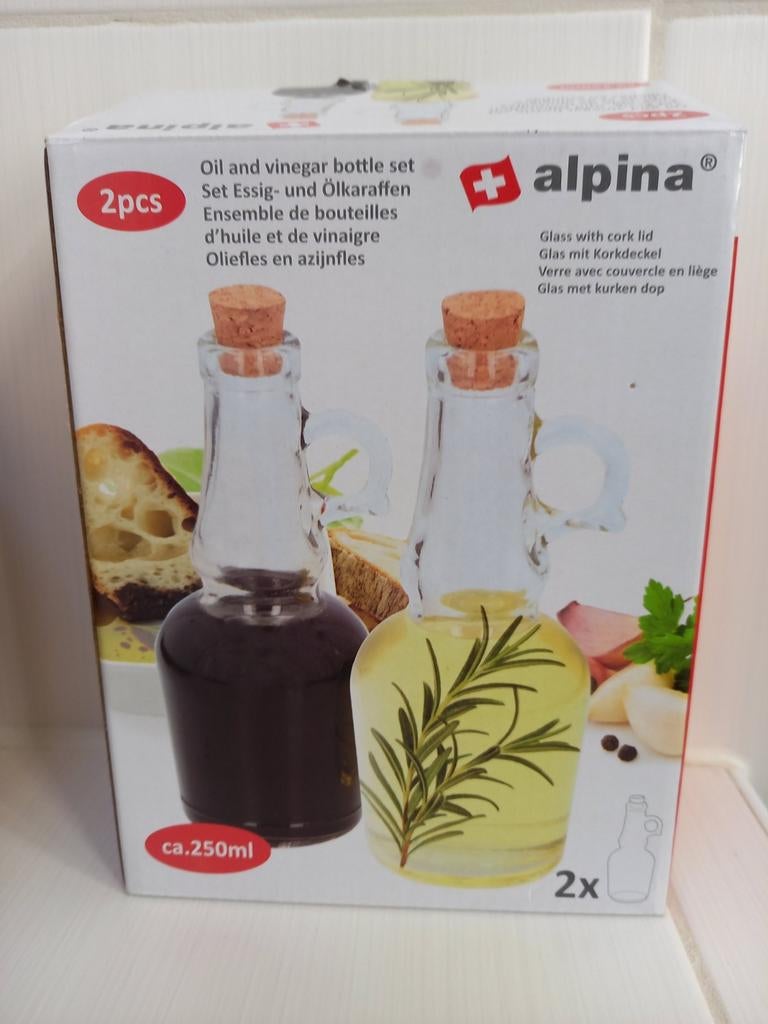 Alpina olie en azijn flessenset  / incl doos, Huis en Inrichting, Keuken | Keukenbenodigdheden, Ophalen of Verzenden, Gebruikt