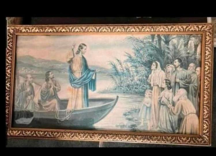 Religieuze antieke ingelijste afbeelding, Ophalen of Verzenden