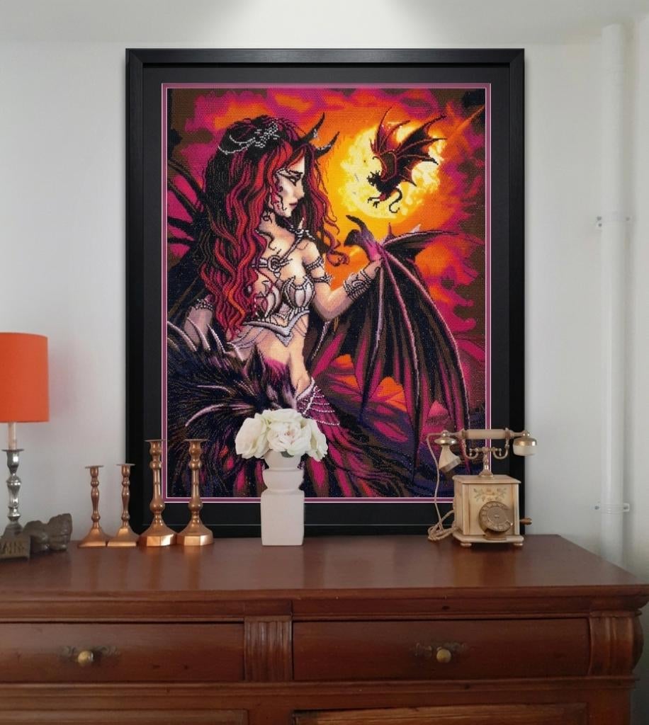 Decoratie schilderij gothic met draken Lilith, Oorspronkelijke maker, Nieuw, Ophalen of Verzenden, Schilderij