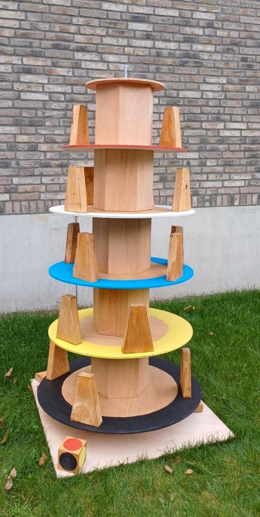 Verhuur van houten spellen 'De toren van Pisa XXL', Hobby en Vrije tijd, Feestartikelen | Verhuur, Gebruikt, Overige, Ophalen